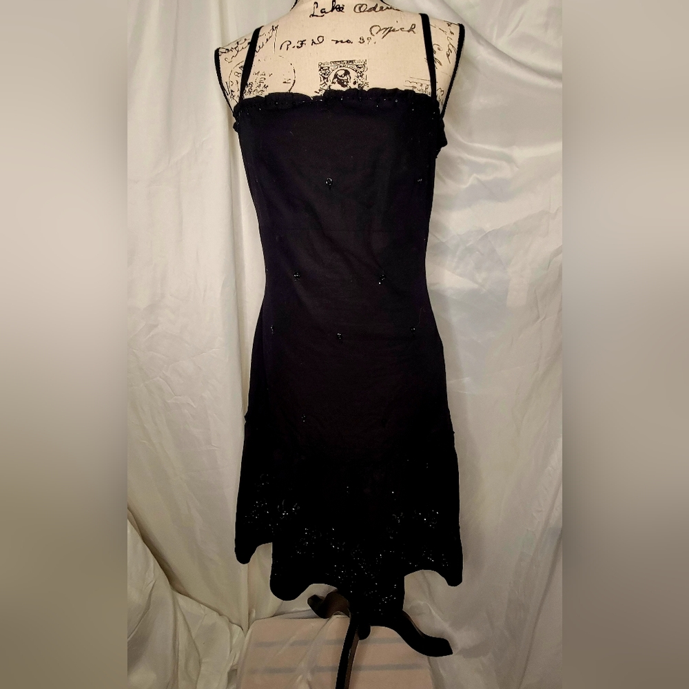 Anthropologie Lithe black beaded spaghetti strapped dress size 8
